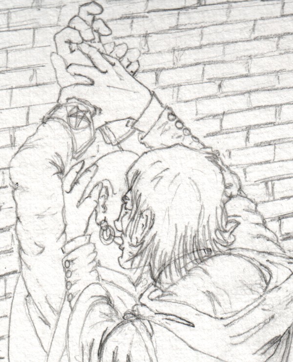 Snape/Shacklebolt alley scene, pencil detail